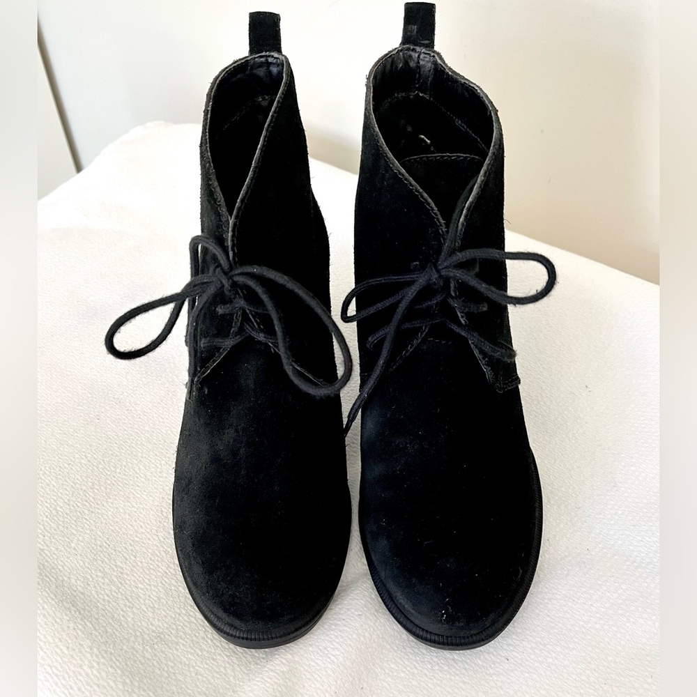 Black suede lace up ankle boots